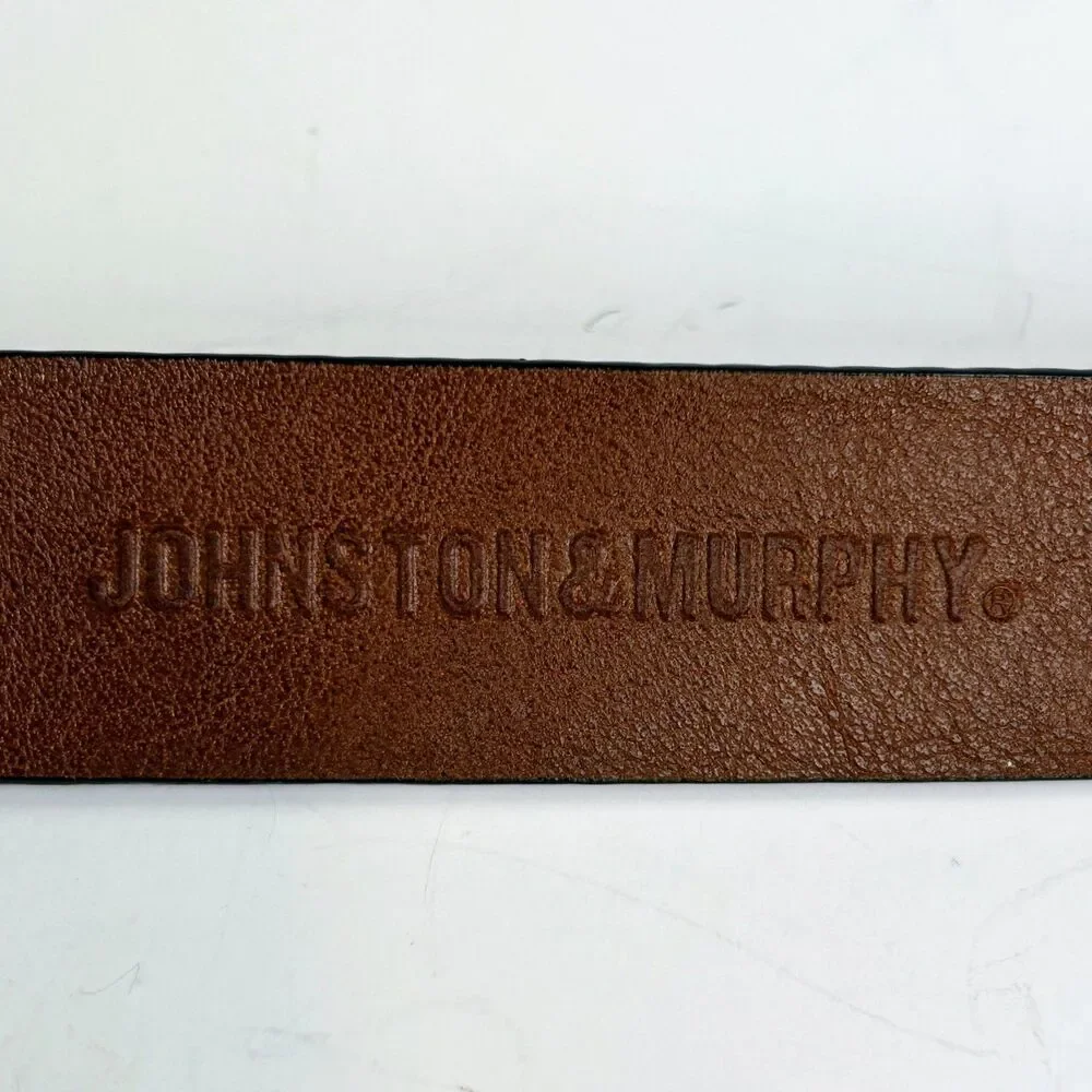 Johnston & Murphy Black Raised Stripe Calf Leather Belt Silver Buckle Men's 36